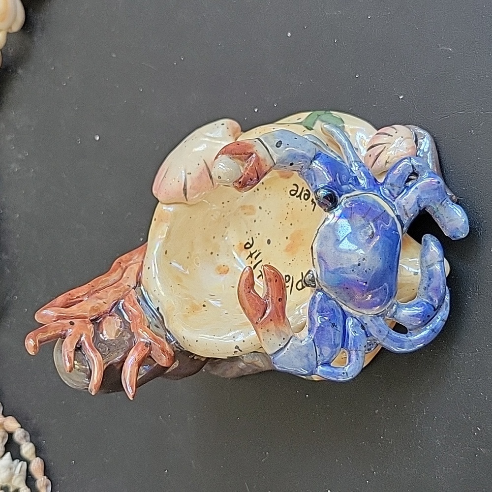 Blue Sky Heather Goldminc Clayworks Crab & Coral Ceramic T-lite Holder Seascape